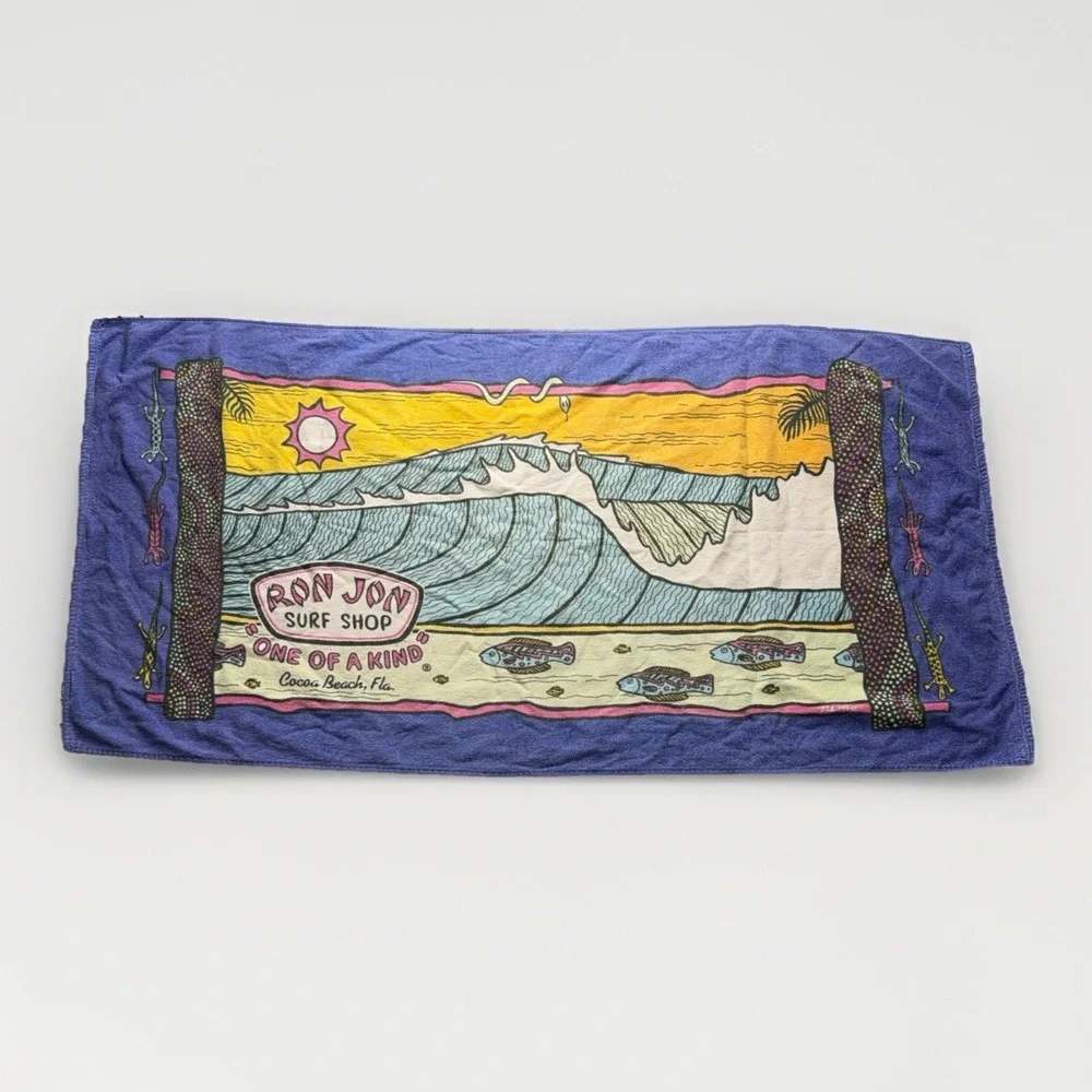Vintage Ron John Surf Shop Beach Towel 90s Blanket Cocoa Beach Cotton 54